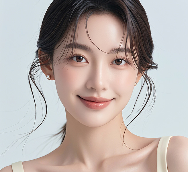 맞춤형 코성형 부기와 회복기간 등을 설명하는 안내 섹션의 여성 모델